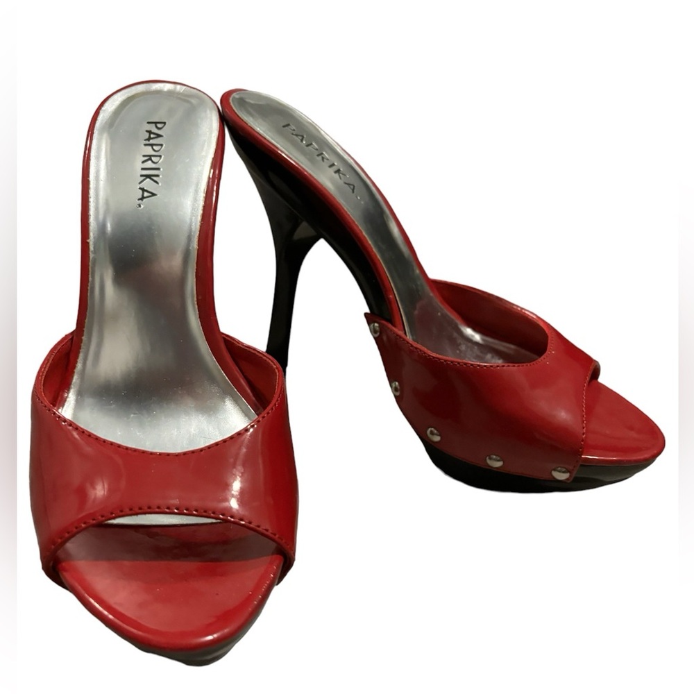 Paprika Red Heels with Silver Accents